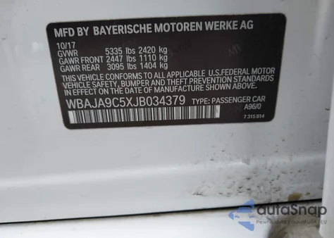 2018 BMW 530E Iperformance from USA, damaged, VIN WBAJA9C5XJB034379